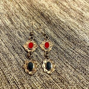 Vintage silver colored blue and red women’s earrings